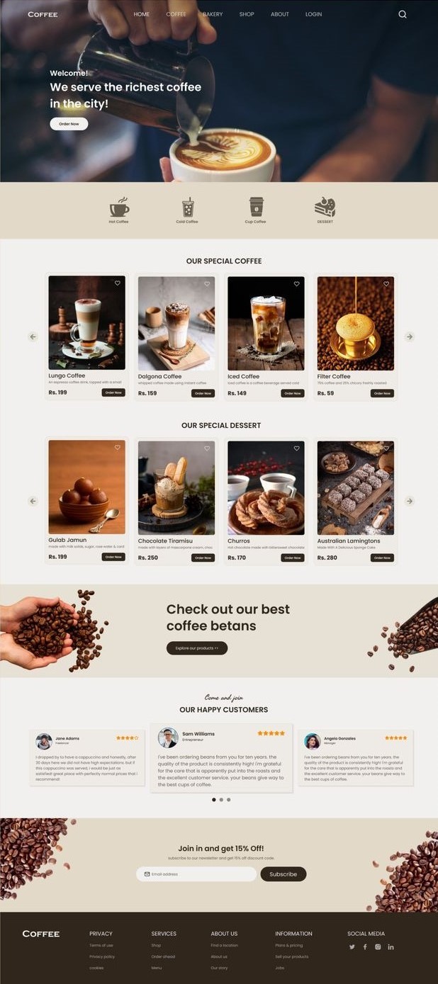 Coffee Shop Landing Page Design